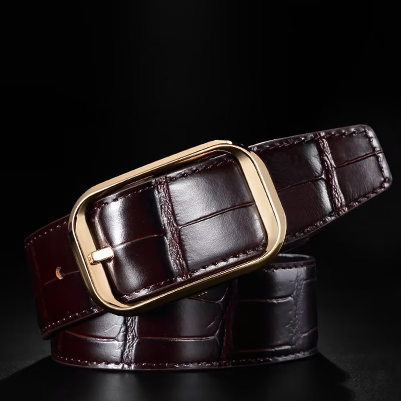 Pánske Opasky Exquisite Croc-embossed Leather Belt - Striebro 1