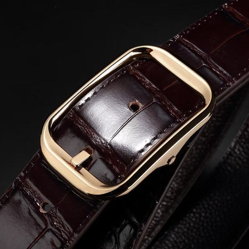 Pánske Opasky Exquisite Croc-embossed Leather Belt - Striebro 1