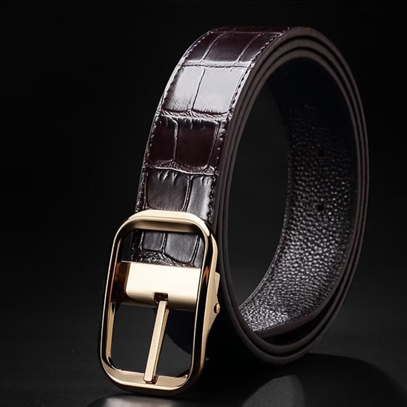 Pánske Opasky Exquisite Croc-embossed Leather Belt - Striebro 1