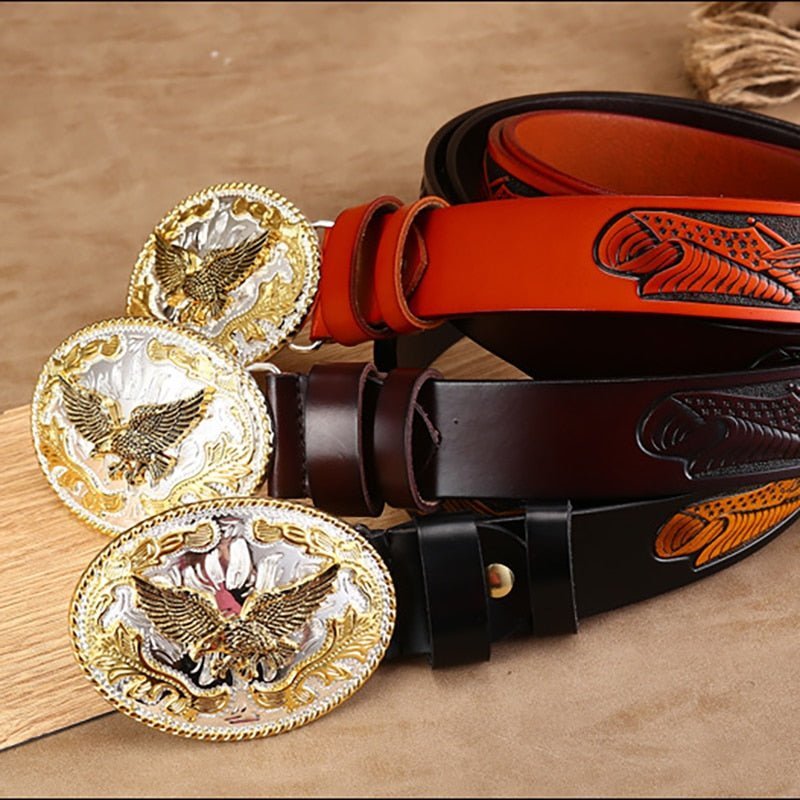 Pánske Opasky Golden Eagle Exotic Embossed Cowskin Belt - Čierna