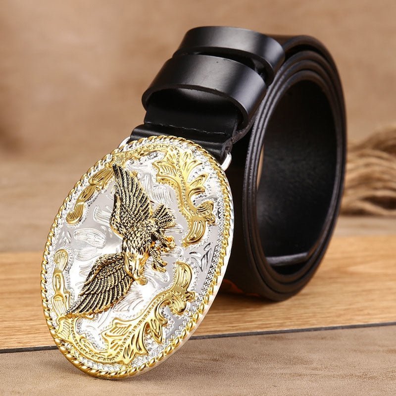 Pánske Opasky Golden Eagle Exotic Embossed Cowskin Belt - Čierna