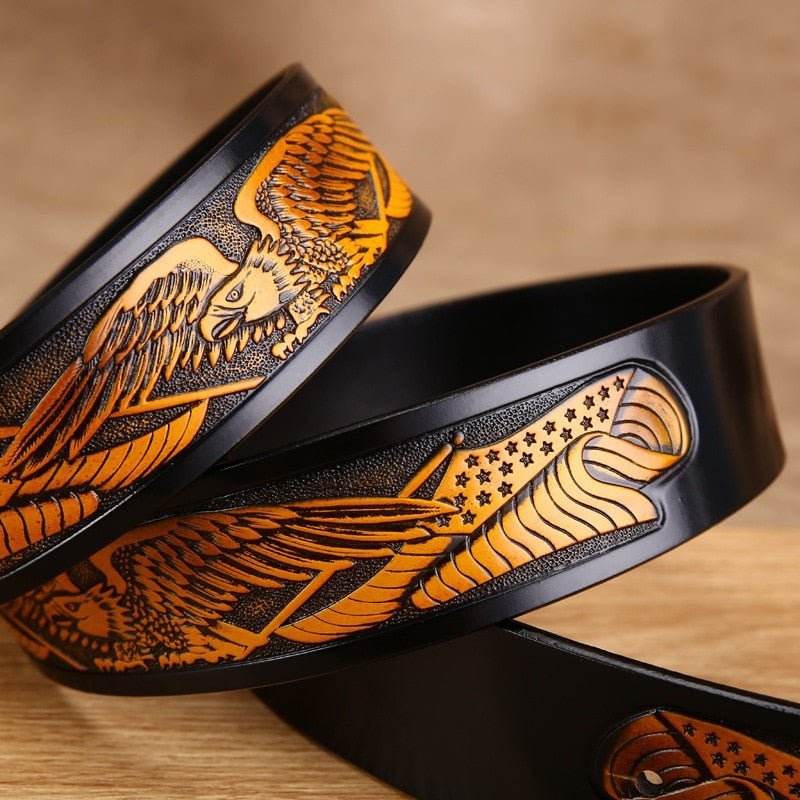 Pánske Opasky Golden Eagle Exotic Embossed Cowskin Belt - Čierna