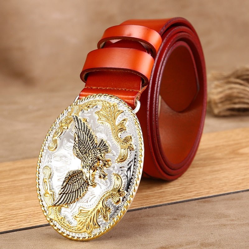 Pánske Opasky Golden Eagle Exotic Embossed Cowskin Belt - Hnedá