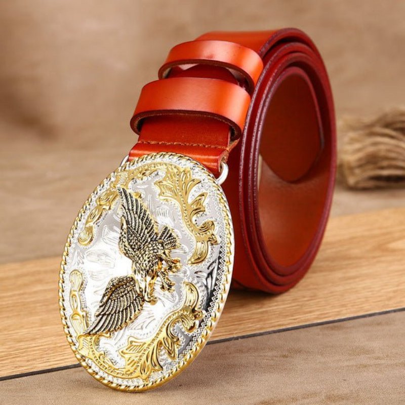 Pánske Opasky Golden Eagle Exotic Embossed Cowskin Belt - Hnedá