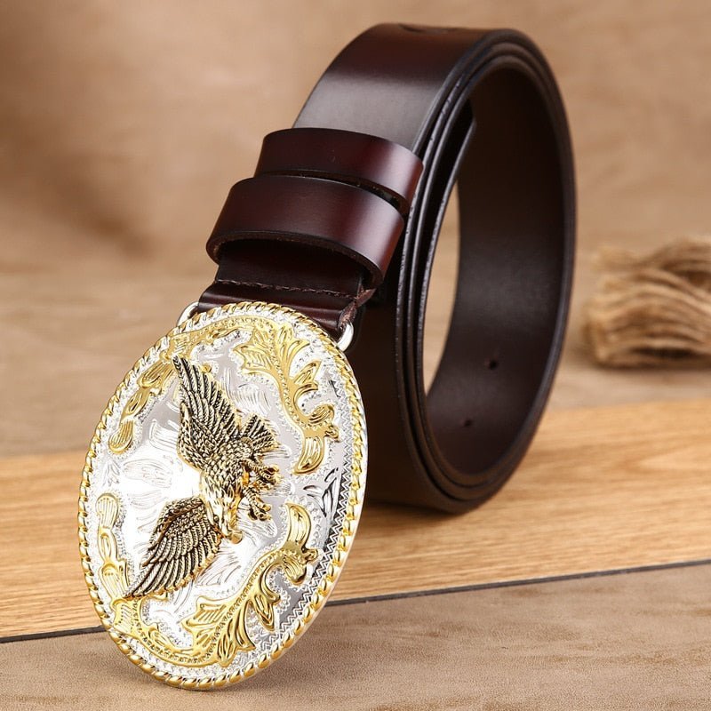 Pánske Opasky Golden Eagle Exotic Embossed Cowskin Belt - Káva