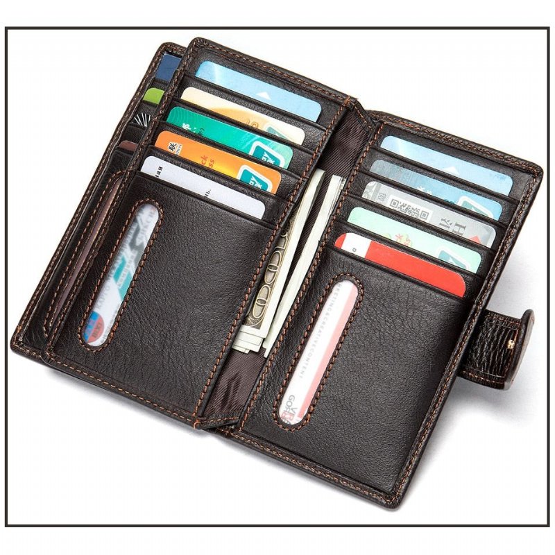 Pánske Peňaženky Exotic Slim Leather Cardholder Wallet - Káva