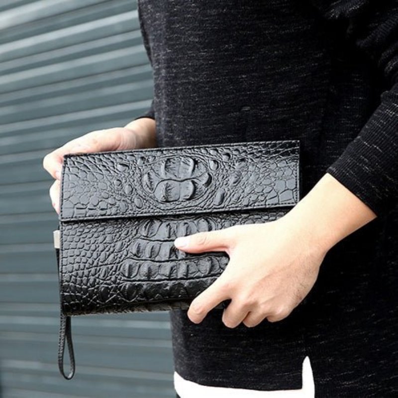 Pánske Peňaženky Horn Back Embossed Pattern Clutch - Čierna