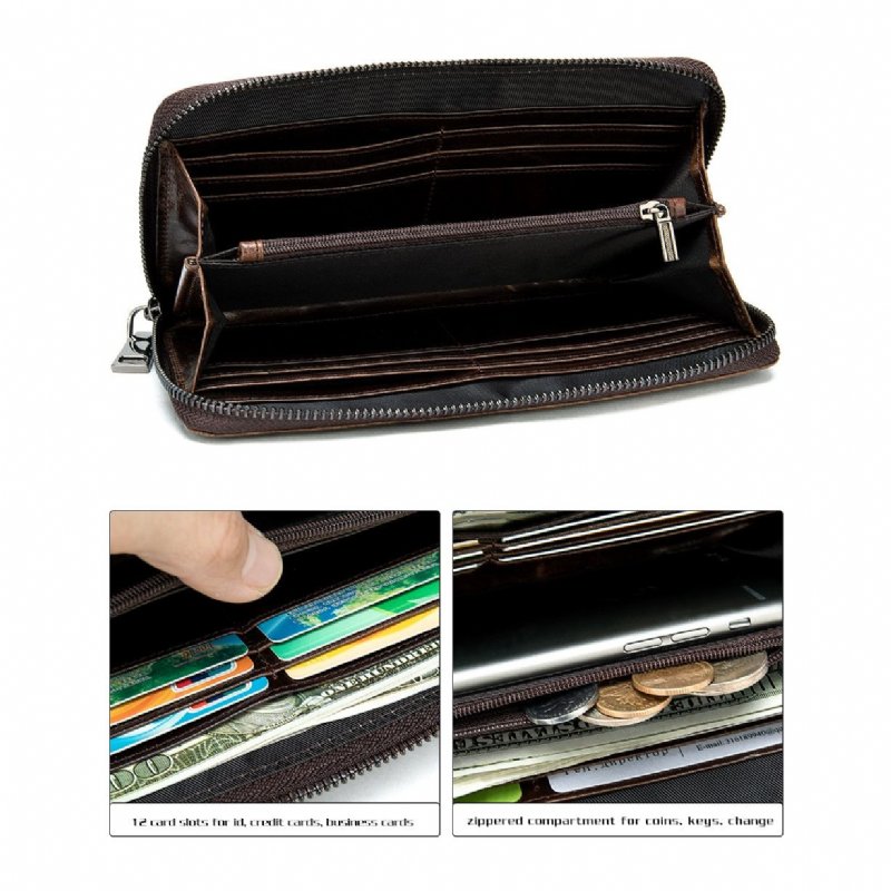 Pánske Peňaženky Luxusná Croczip Striped Long Wallet - Káva