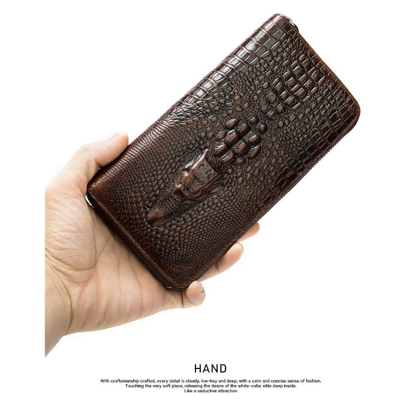 Pánske Peňaženky Luxusná Croczip Striped Long Wallet - Káva