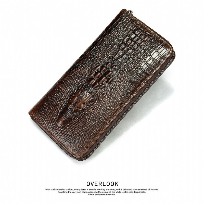 Pánske Peňaženky Luxusná Croczip Striped Long Wallet - Káva