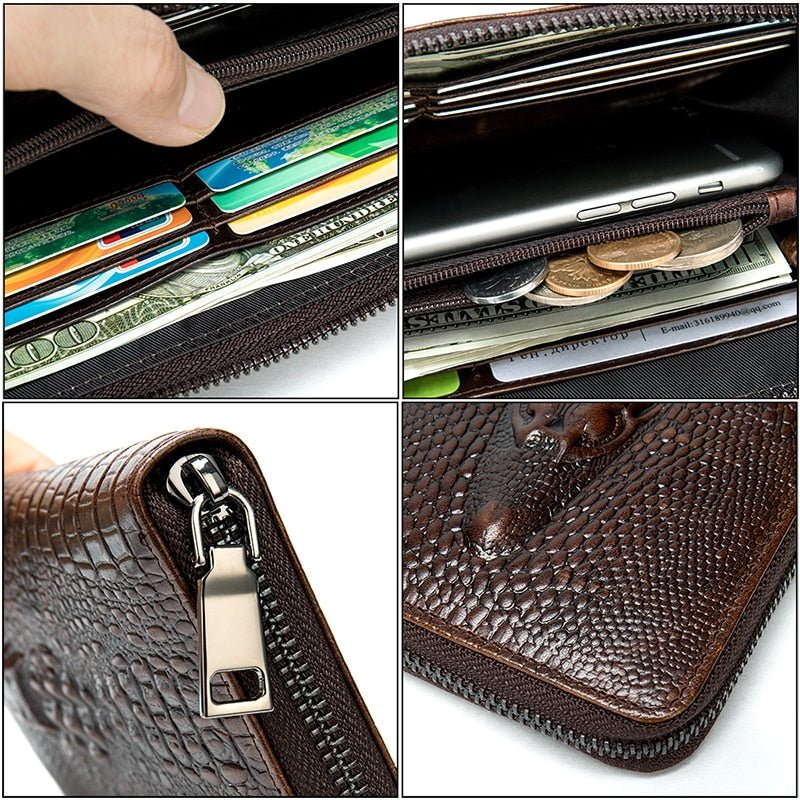 Pánske Peňaženky Luxusná Croczip Striped Long Wallet - Káva