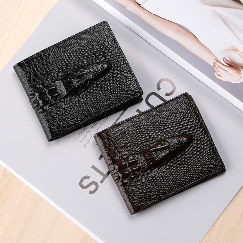 Pánske Peňaženky Luxusná Peňaženka Z Krokodílej Kože Vintage Card Holder - Black Short