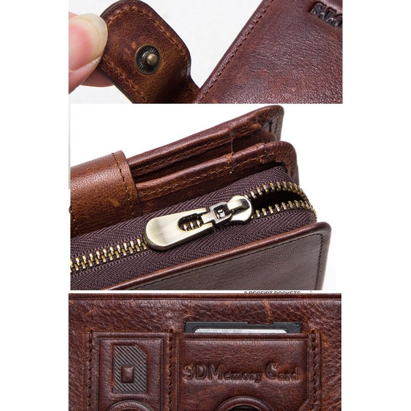 Pánske Peňaženky Rfid Short Zipper Clutch Wallet - Káva