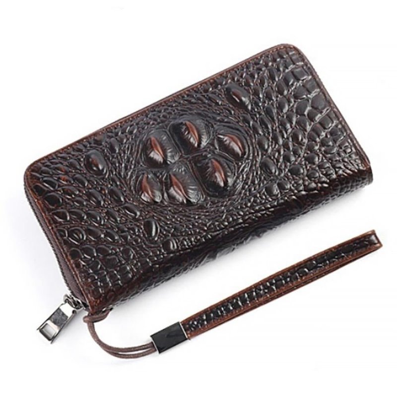 Pánske Peňaženky Vintage Crocodile Leather Long Clutch Wallet - Káva