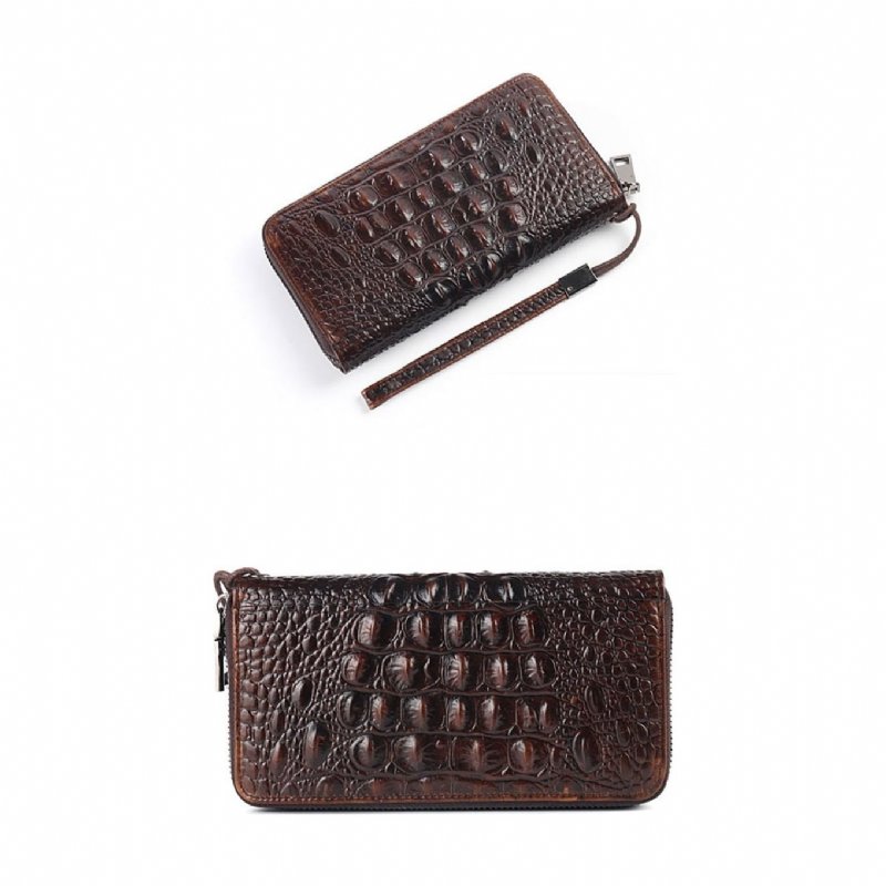 Pánske Peňaženky Vintage Crocodile Leather Long Clutch Wallet - Káva 2