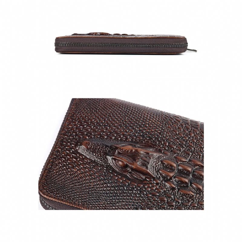 Pánske Peňaženky Vintage Crocodile Leather Long Clutch Wallet - Káva 2