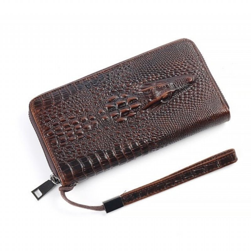 Pánske Peňaženky Vintage Crocodile Leather Long Clutch Wallet - Káva 2