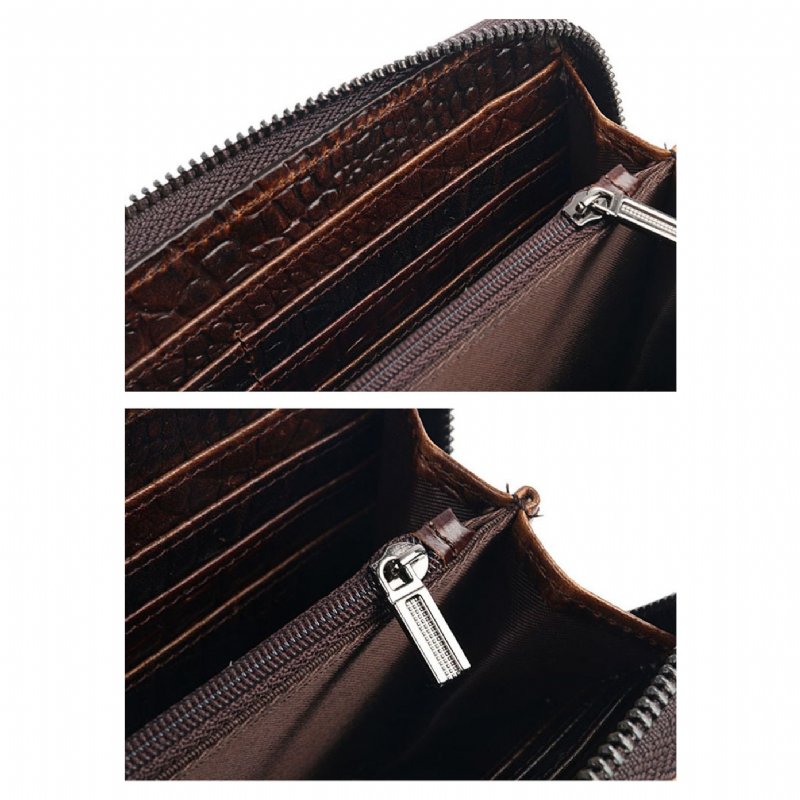 Pánske Peňaženky Vintage Crocodile Leather Long Clutch Wallet - Káva 2