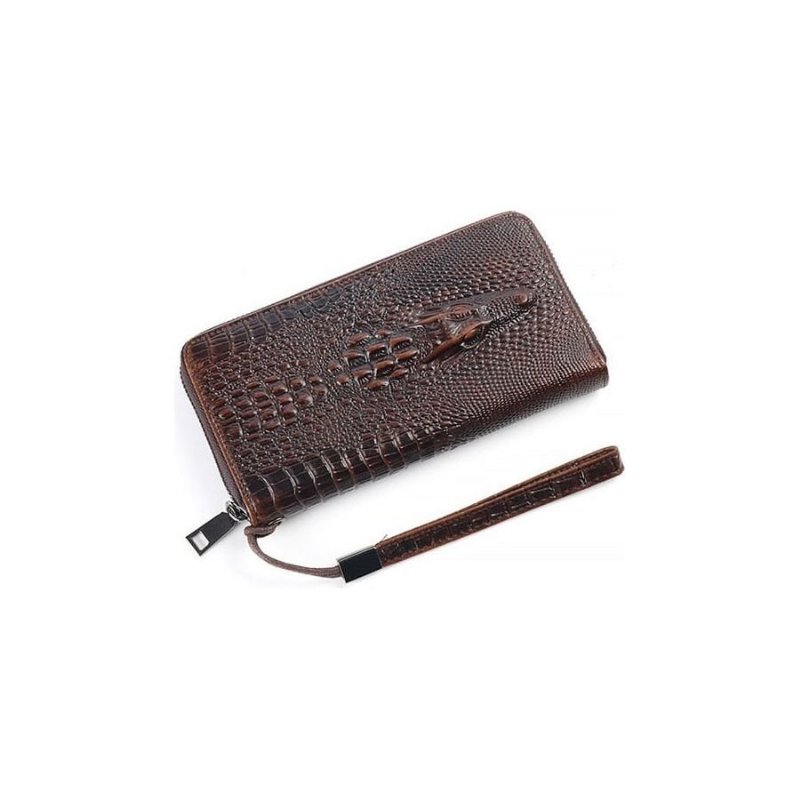 Pánske Peňaženky Vintage Crocodile Leather Long Clutch Wallet - Káva 2