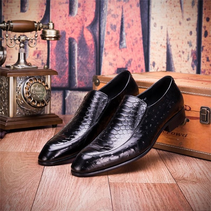 Pánske Spoločenské Topánky Croc Texture Leather Slip-on Oxford Brogues - Čierna