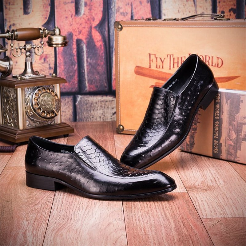 Pánske Spoločenské Topánky Croc Texture Leather Slip-on Oxford Brogues - Čierna