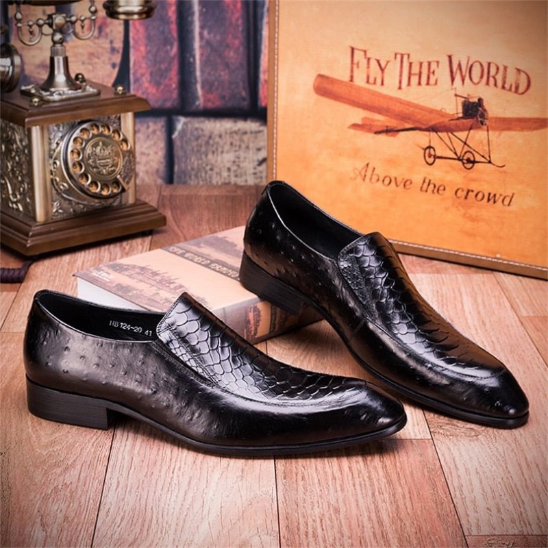 Pánske Spoločenské Topánky Croc Texture Leather Slip-on Oxford Brogues - Čierna