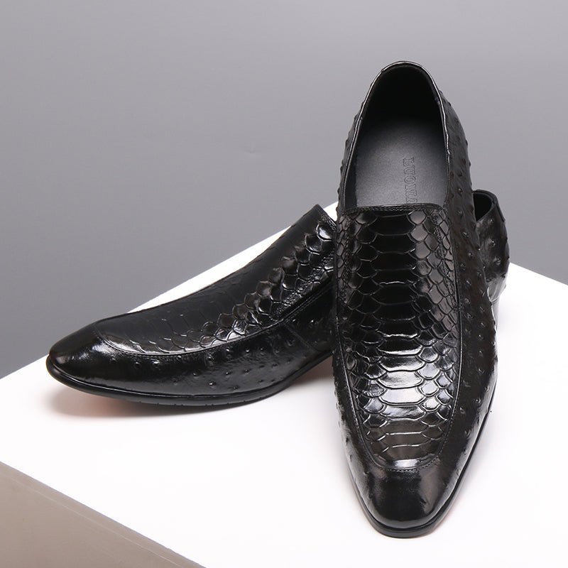 Pánske Spoločenské Topánky Croc Texture Leather Slip-on Oxford Brogues - Čierna