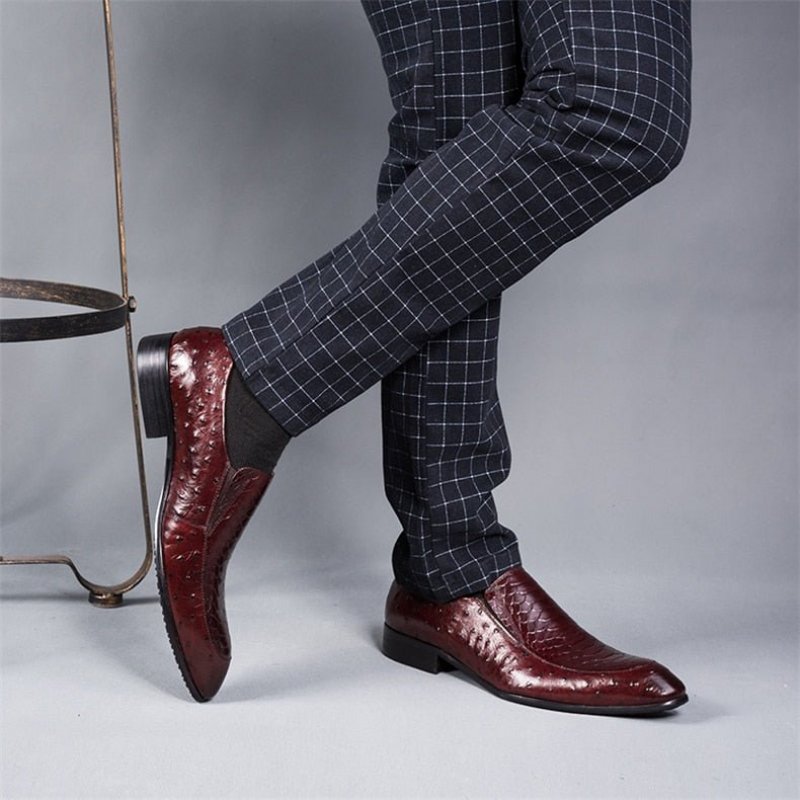 Pánske Spoločenské Topánky Croc Texture Leather Slip-on Oxford Brogues - Červená