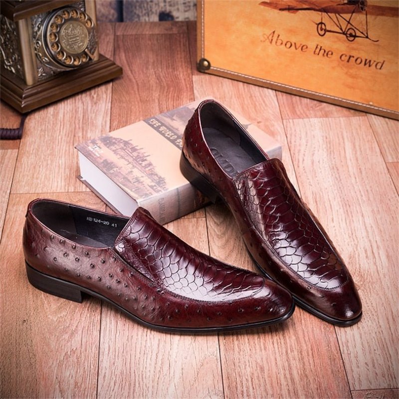 Pánske Spoločenské Topánky Croc Texture Leather Slip-on Oxford Brogues - Červená