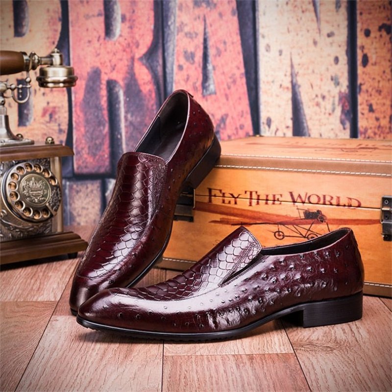 Pánske Spoločenské Topánky Croc Texture Leather Slip-on Oxford Brogues - Červená