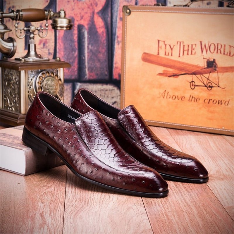 Pánske Spoločenské Topánky Croc Texture Leather Slip-on Oxford Brogues - Červená