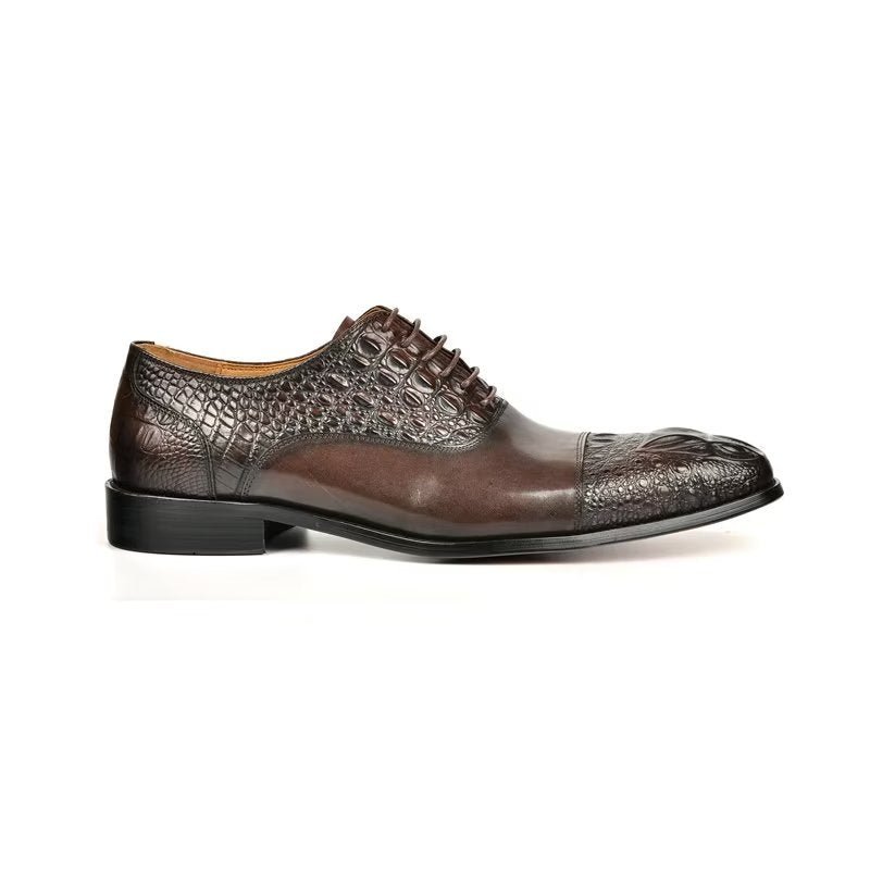 Pánske Spoločenské Topánky Elegance Crocodile Texture Oxford - Káva