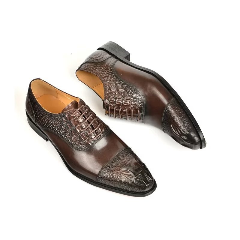 Pánske Spoločenské Topánky Elegance Crocodile Texture Oxford - Káva