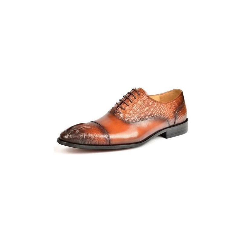 Pánske Spoločenské Topánky Elegance Crocodile Texture Oxford - Hnedá