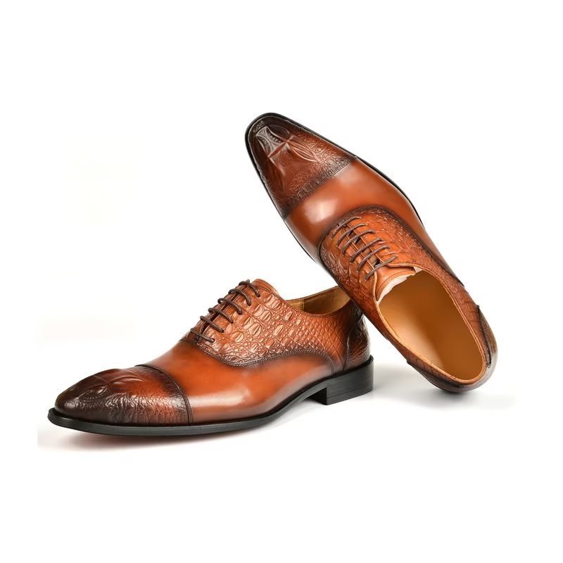 Pánske Spoločenské Topánky Elegance Crocodile Texture Oxford - Hnedá