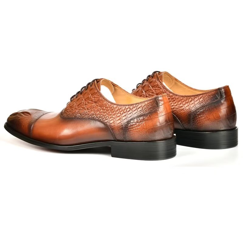 Pánske Spoločenské Topánky Elegance Crocodile Texture Oxford - Hnedá