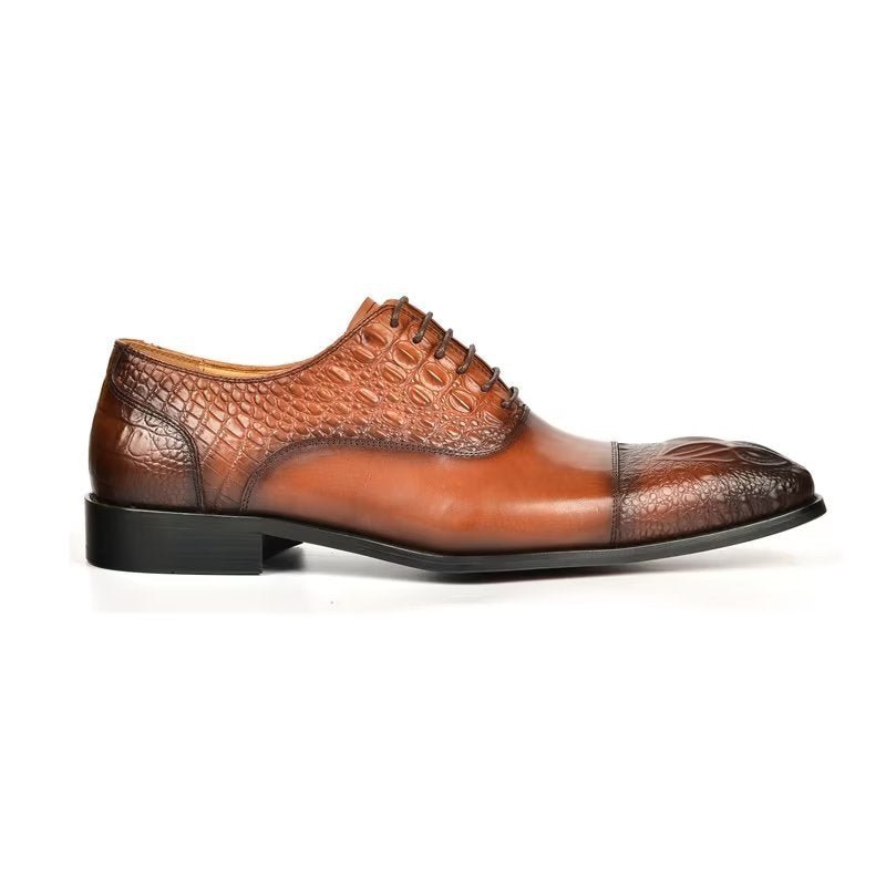 Pánske Spoločenské Topánky Elegance Crocodile Texture Oxford - Hnedá