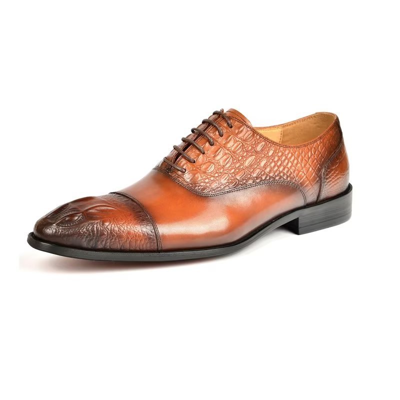 Pánske Spoločenské Topánky Elegance Crocodile Texture Oxford - Hnedá