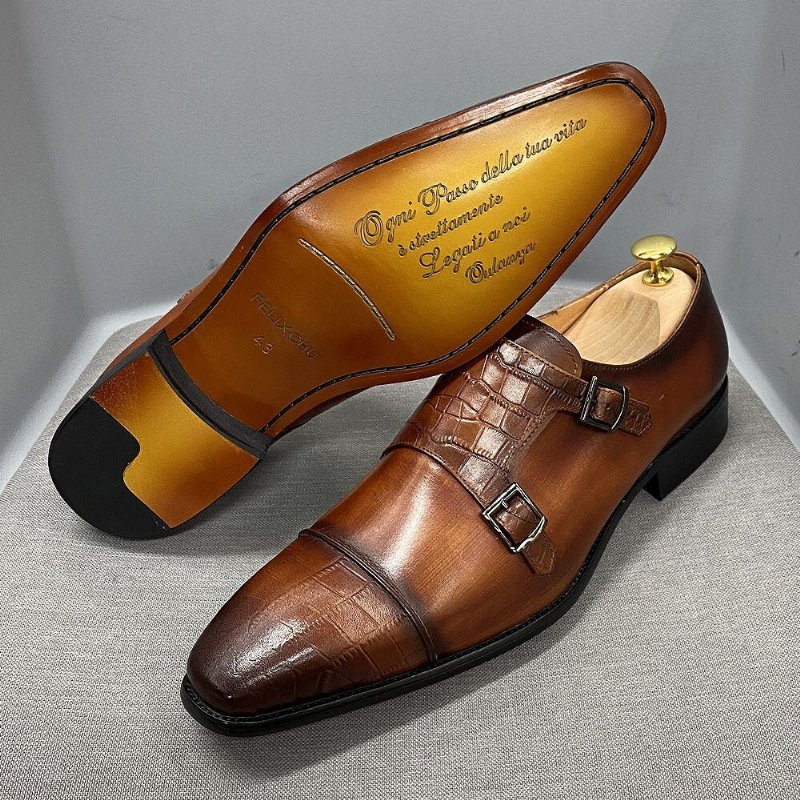 Pánske Spoločenské Topánky Elegantné Crocblend Monk Strap - Káva