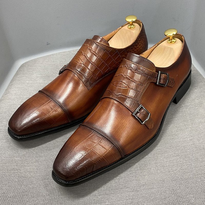 Pánske Spoločenské Topánky Elegantné Crocblend Monk Strap - Káva