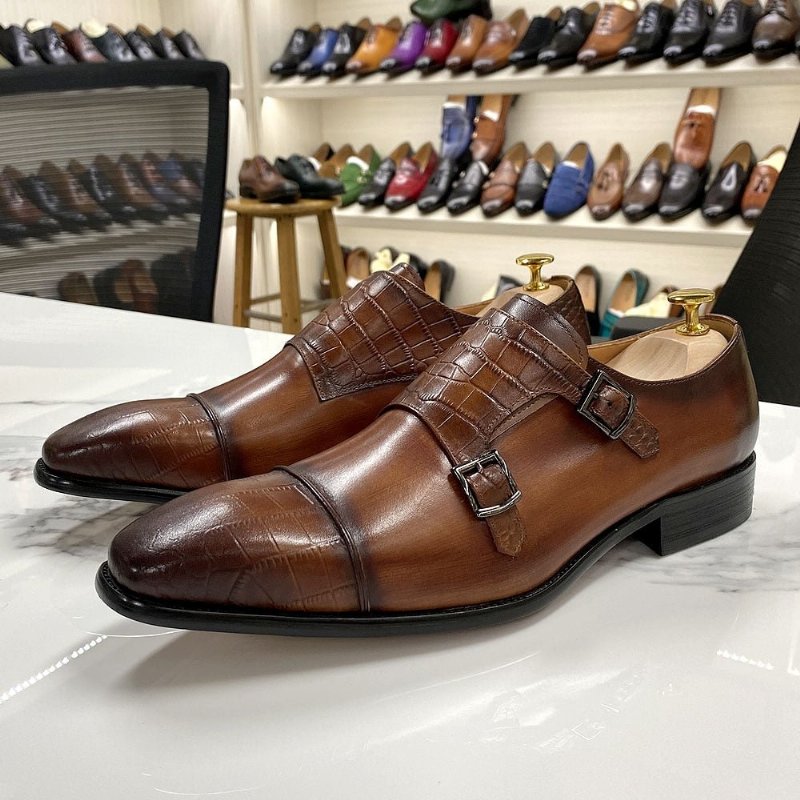 Pánske Spoločenské Topánky Elegantné Crocblend Monk Strap - Káva