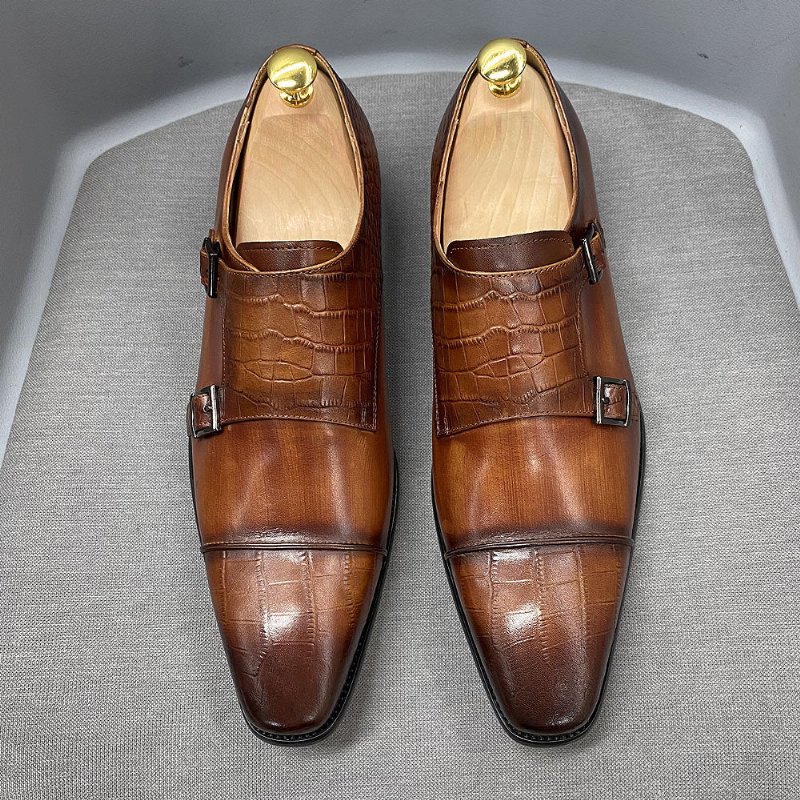 Pánske Spoločenské Topánky Elegantné Crocblend Monk Strap - Káva