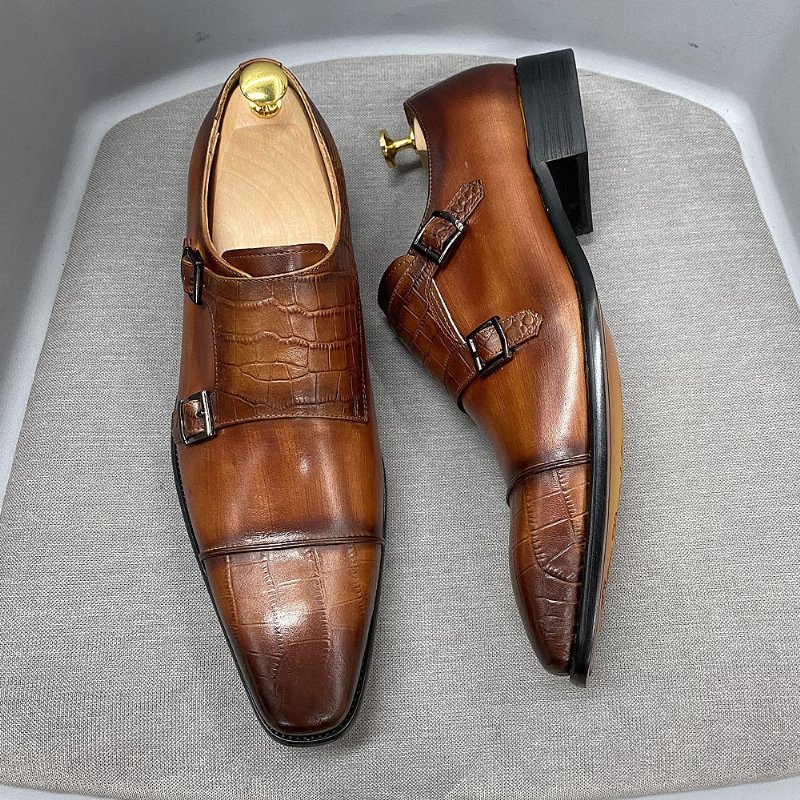 Pánske Spoločenské Topánky Elegantné Crocblend Monk Strap - Káva