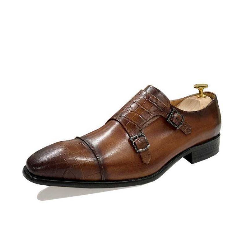 Pánske Spoločenské Topánky Elegantné Crocblend Monk Strap - Káva