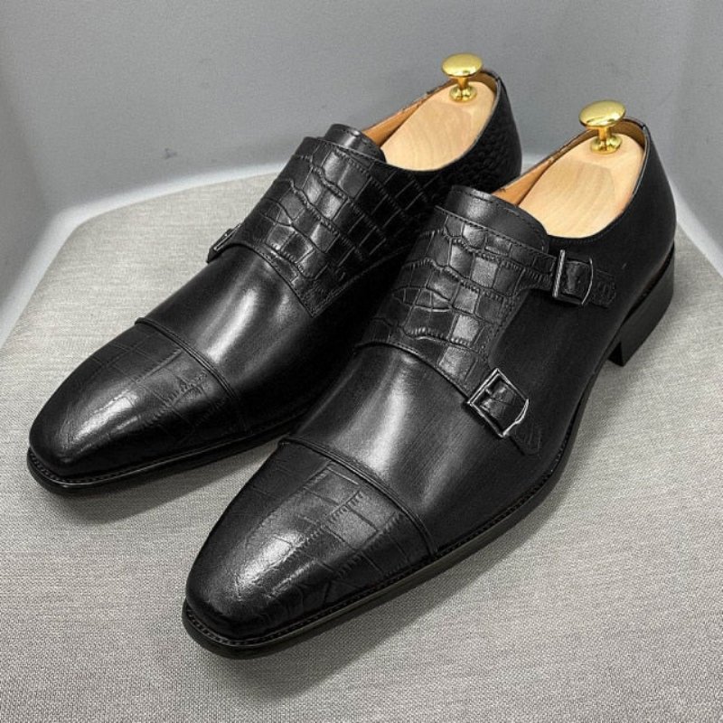 Pánske Spoločenské Topánky Elegantné Crocblend Monk Strap - Čierna