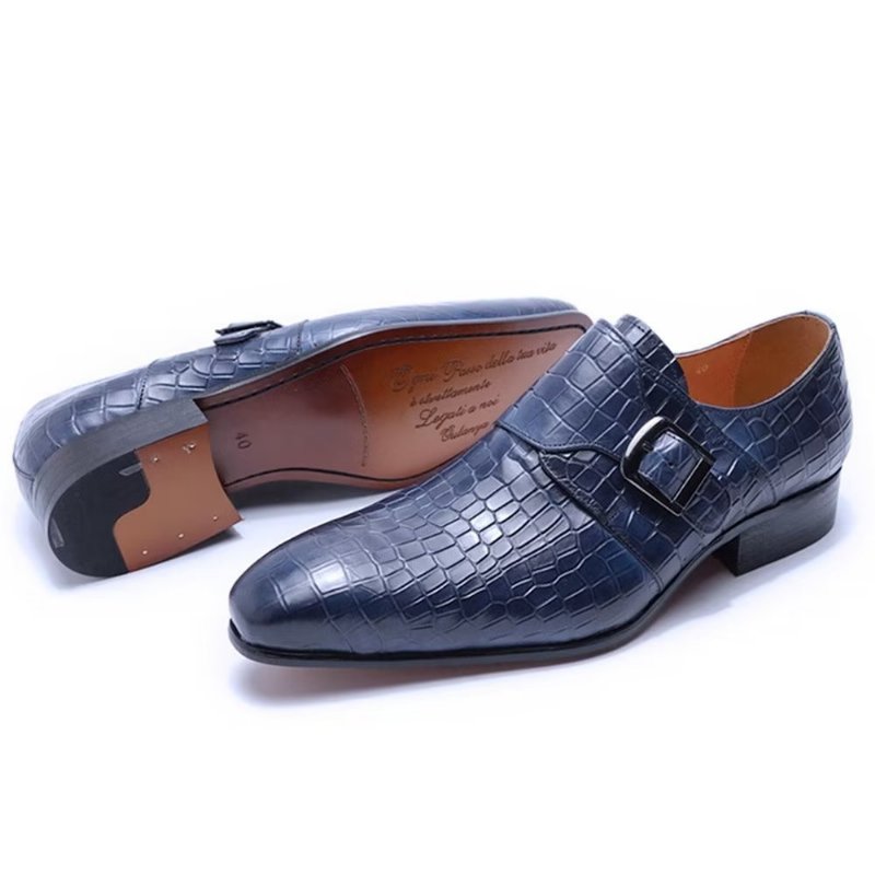 Pánske Spoločenské Topánky Elegantné Luxusné Croc Monkstrap - Modrá