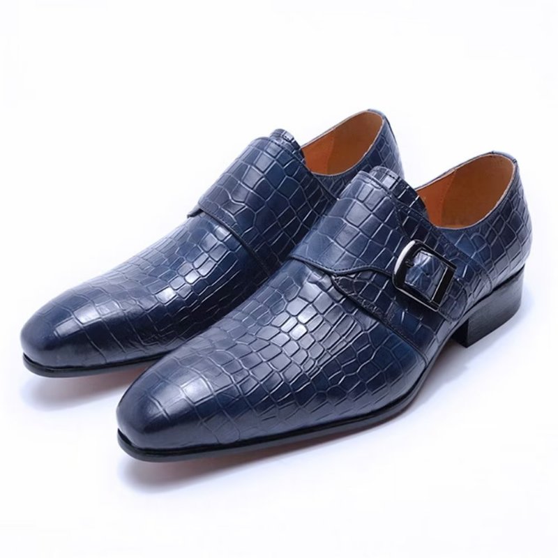 Pánske Spoločenské Topánky Elegantné Luxusné Croc Monkstrap - Modrá