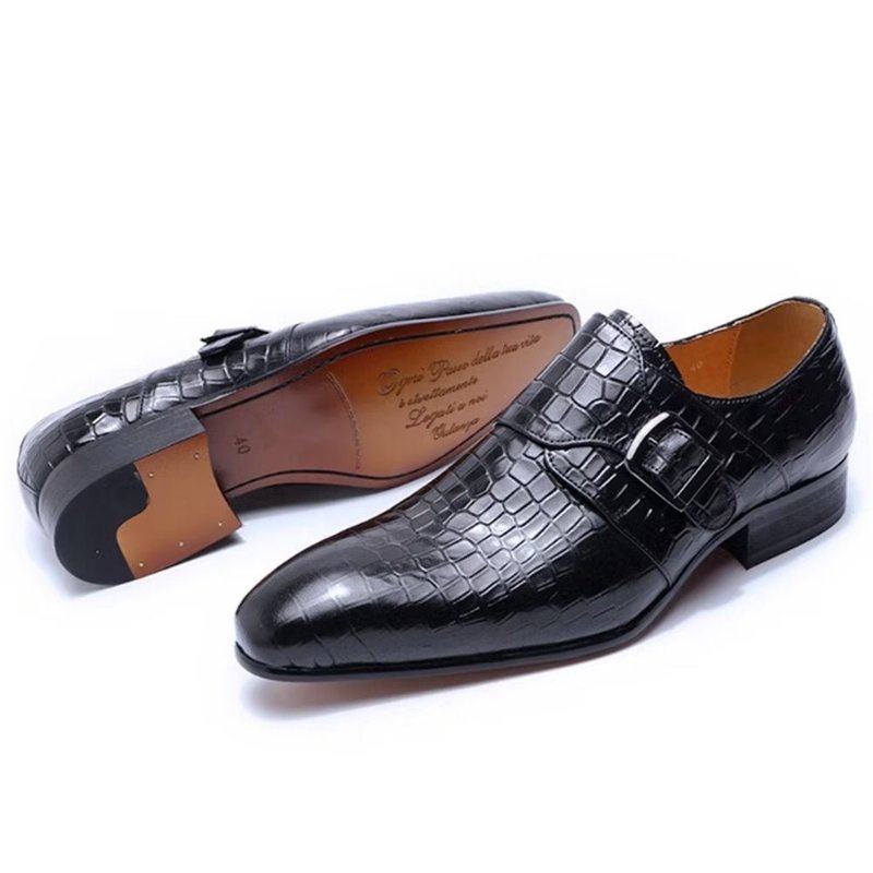 Pánske Spoločenské Topánky Elegantné Luxusné Croc Monkstrap - Čierna