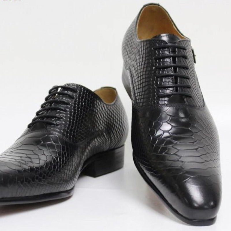 Pánske Spoločenské Topánky Exotic Serpent Pointed Toe Oxford - Čierna