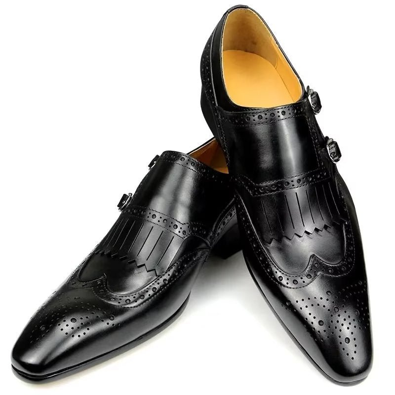 Pánske Spoločenské Topánky Kožené Luxusné Kovové Elegantné Svadobné Brogue - Čierna